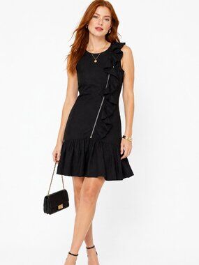 Marc by Marc Jacobs Black Ruffle Asymmetric Zip Dress Size 2 Sleeveless Designer